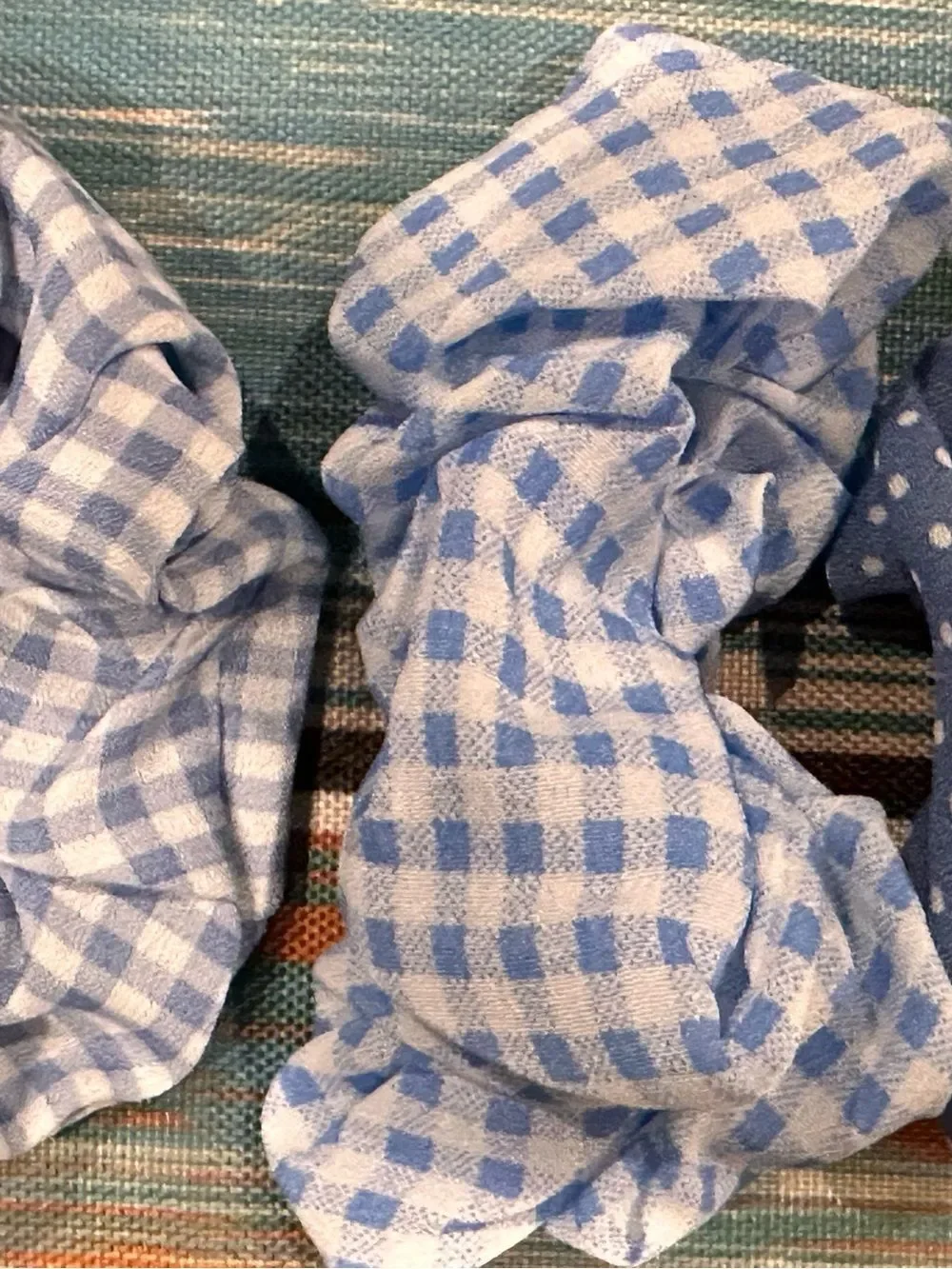 4pk -Blue Gingham and Polka Dot Scrunchie Set - Women Hair Accessories